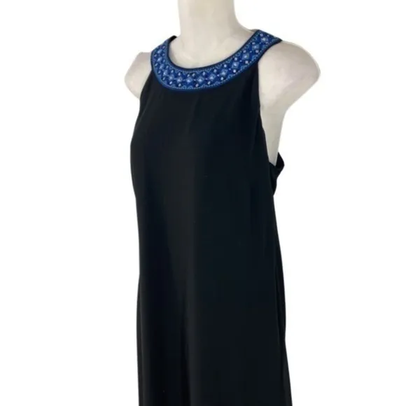 WHBM Black Embellished Neck Black Woven Overlay Dress E16
