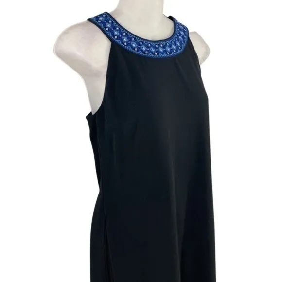 WHBM Black Embellished Neck Black Woven Overlay Dress E16