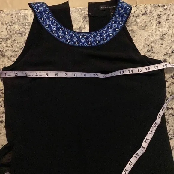 WHBM Black Embellished Neck Black Woven Overlay Dress E16