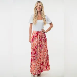 White Birch Full Size High Waisted Floral Woven Skirt