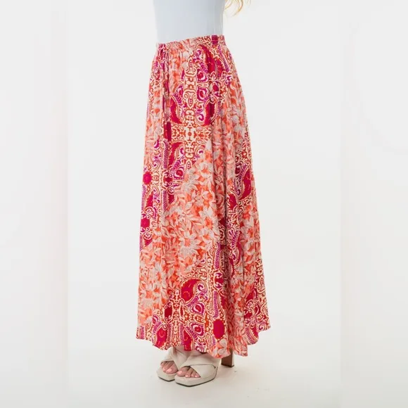 White Birch Full Size High Waisted Floral Woven Skirt