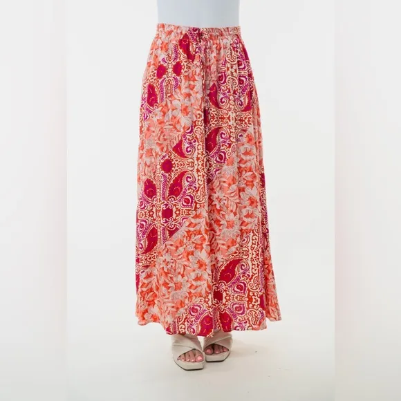 White Birch Full Size High Waisted Floral Woven Skirt