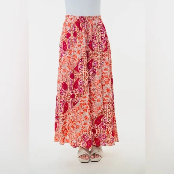 White Birch Full Size High Waisted Floral Woven Skirt