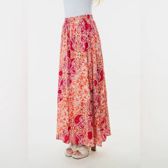 White Birch High Waisted Floral Woven Skirt