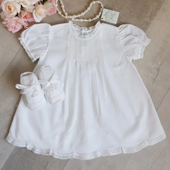 White Heirloom Receiving Blanket Embroidery Lace Inlay Feltman Brother NWT