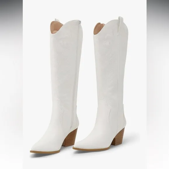 White Western-Style zip up Women's Boots