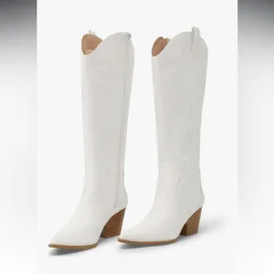 White Western-Style zip up Women's Boots