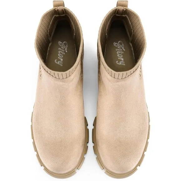 Women's Ankle Boots Comfy Chelsea Mid Heel Elastic Chunky Heel