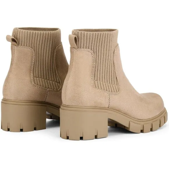 Women's Ankle Boots Comfy Chelsea Mid Heel Elastic Chunky Heel
