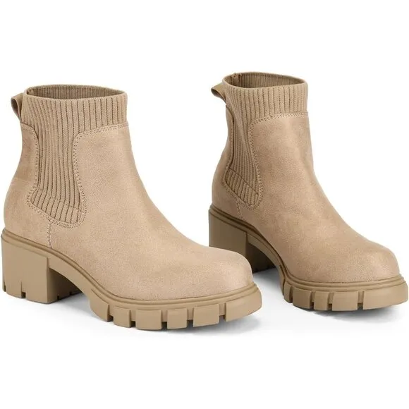 Women's Ankle Boots Comfy Chelsea Mid Heel Elastic Chunky Heel