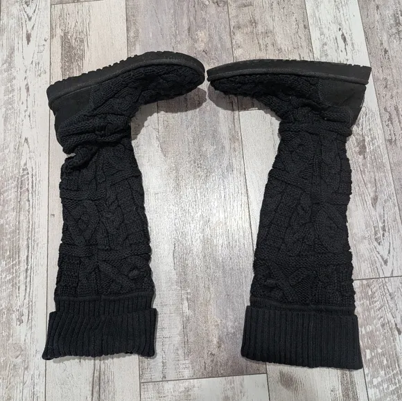 Women's Black Knit Knee-High Boots