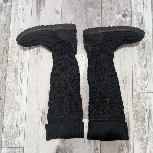 Women's Black Knit Knee-High Boots