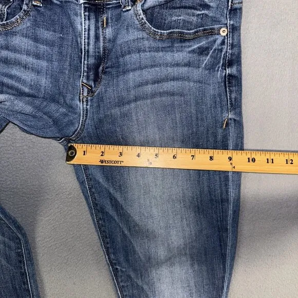 Women's Blue Mid-Rise Skinny Stretch Denim Cotton Blend Leggings