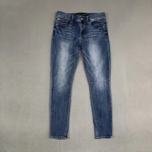 Women's Blue Mid-Rise Skinny Stretch Denim Cotton Blend Leggings