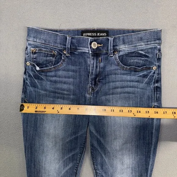 Women's Blue Mid-Rise Skinny Stretch Denim Cotton Blend Leggings