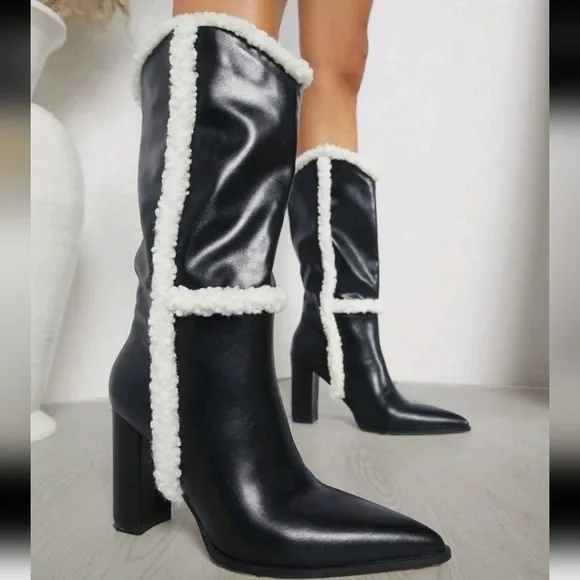 Women's Contrast Color Plush Fashion Mid-Calf Boots