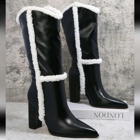 Women's Contrast Color Plush Fashion Mid-Calf Boots