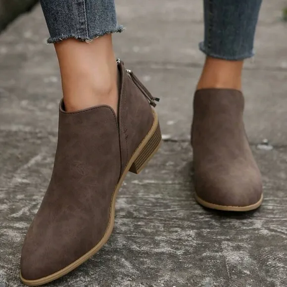 Women's Fashion Matte Coffee Brown Pointed Toe Western Style Ankle Boots