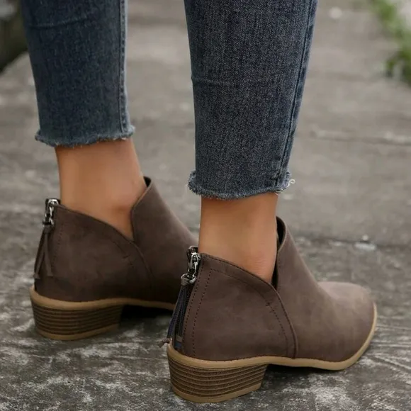 Women's Fashion Matte Coffee Brown Pointed Toe Western Style Ankle Boots