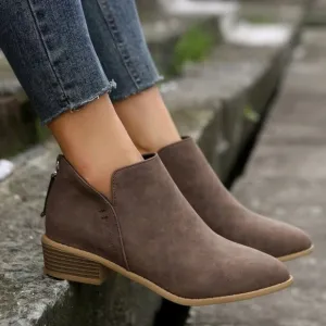 Women's Fashion Matte Coffee Brown Pointed Toe Western Style Ankle Boots