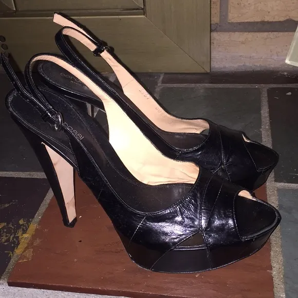 Women's Leather Platform Sergio Rossi Slingback Pumps Size 39/8 Made in Italy