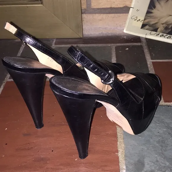 Women's Leather Platform Sergio Rossi Slingback Pumps Size 39/8 Made in Italy
