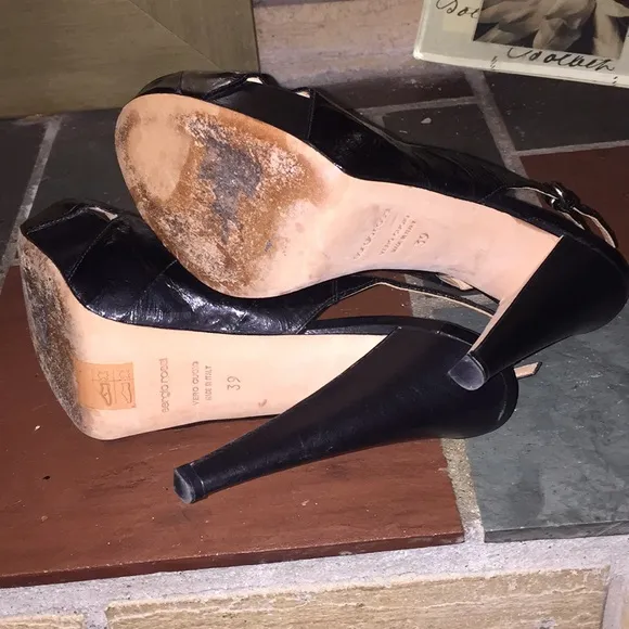 Women's Leather Platform Sergio Rossi Slingback Pumps Size 39/8 Made in Italy