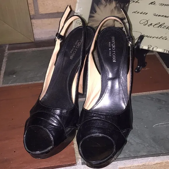Women's Leather Platform Sergio Rossi Slingback Pumps Size 39/8 Made in Italy