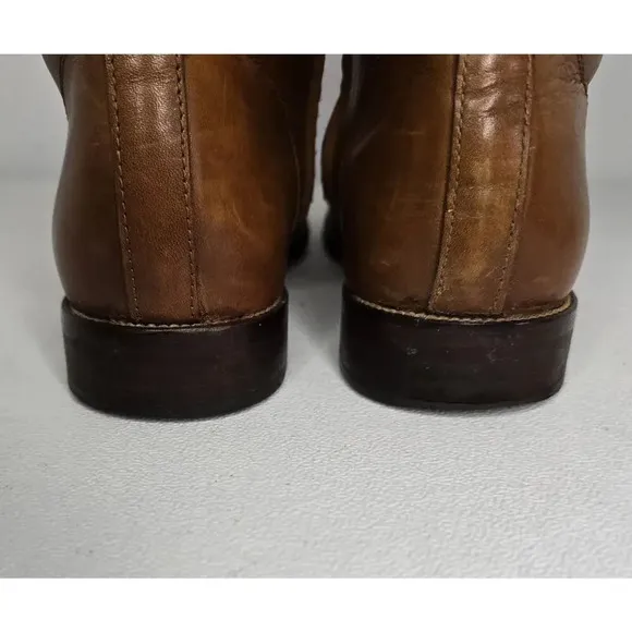 Women's Massimo Dutti Tan leather Combat Moto Boots Buckles US 10 Euro 41