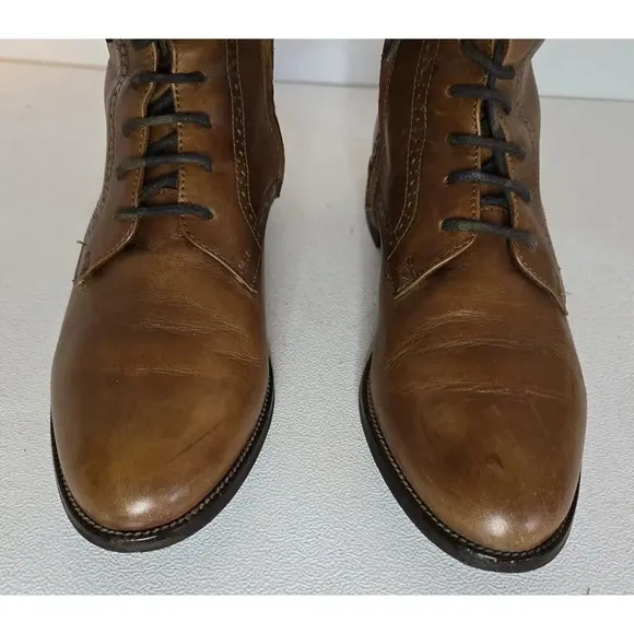 Women's Massimo Dutti Tan leather Combat Moto Boots Buckles US 10 Euro 41