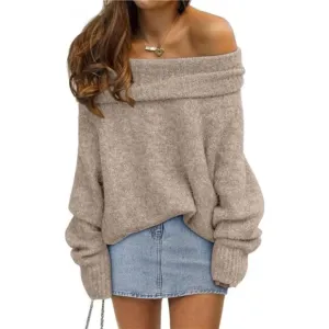 Womens Off The Shoulder Sweater Oversized Batwing Sleeve Loose