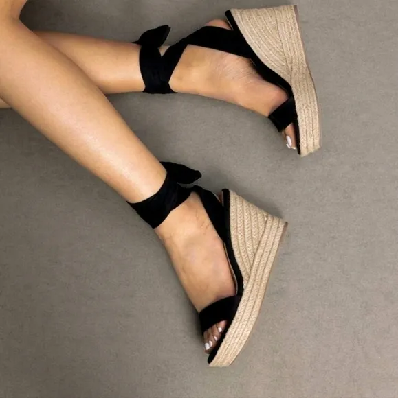 Womens Open Toe Espadrilles Wedges Tie Lace Up Cute Ankle Strap Platform