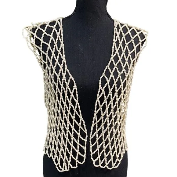 Women's Pearl Beaded Open Front Festival Vest Size M/L (Chest 40&quot;)