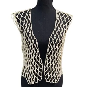 Women's Pearl Beaded Open Front Festival Vest Size M/L (Chest 40&quot;)