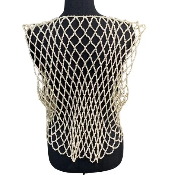 Women's Pearl Beaded Open Front Festival Vest Size M/L (Chest 40&quot;)