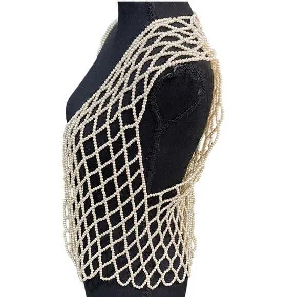 Women's Pearl Beaded Open Front Festival Vest Size M/L (Chest 40&quot;)