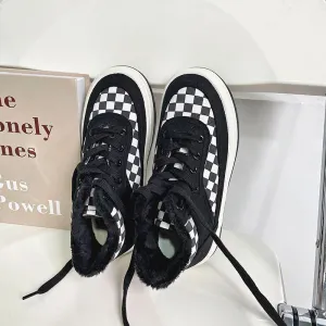 Womens Plaid Fleece Warm Canvas Shoes