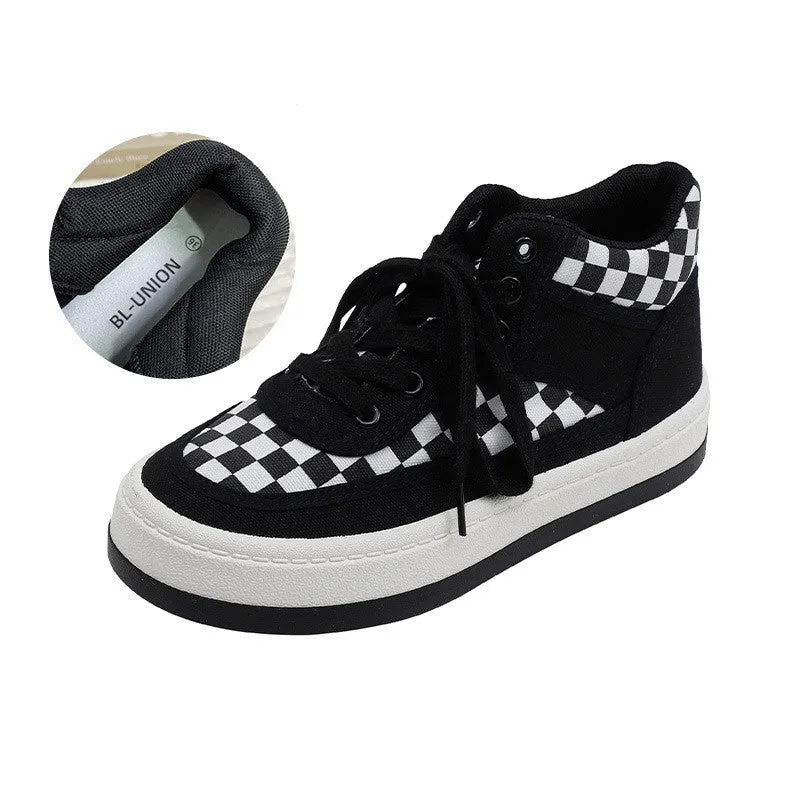 Womens Plaid Fleece Warm Canvas Shoes