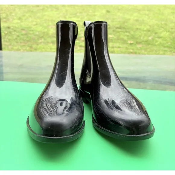 Women's Ralph Lauren Tally Bo Rubber Ankle Rain Boots Black Size 9B