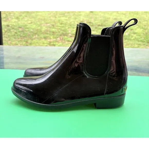 Women's Ralph Lauren Tally Bo Rubber Ankle Rain Boots Black Size 9B