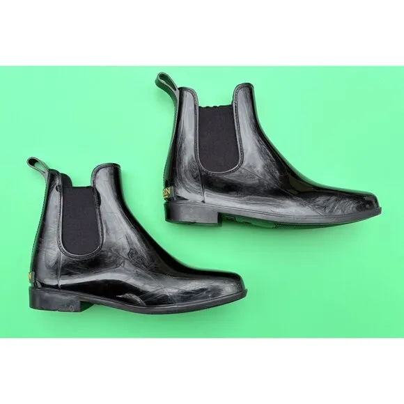 Women's Ralph Lauren Tally Bo Rubber Ankle Rain Boots Black Size 9B