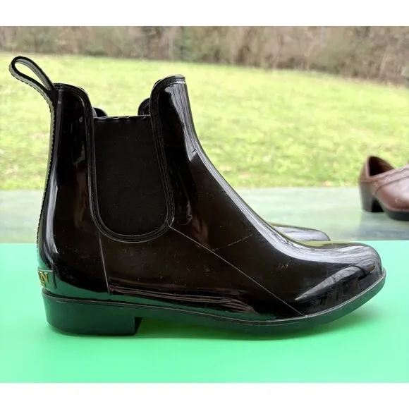 Women's Ralph Lauren Tally Bo Rubber Ankle Rain Boots Black Size 9B