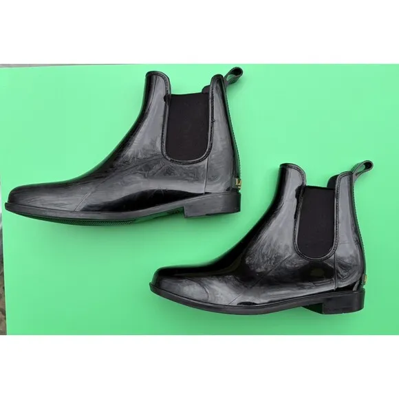 Women's Ralph Lauren Tally Bo Rubber Ankle Rain Boots Black Size 9B
