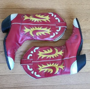 women's Red Cowboy Boots 80's Vintage size 7 wingtip