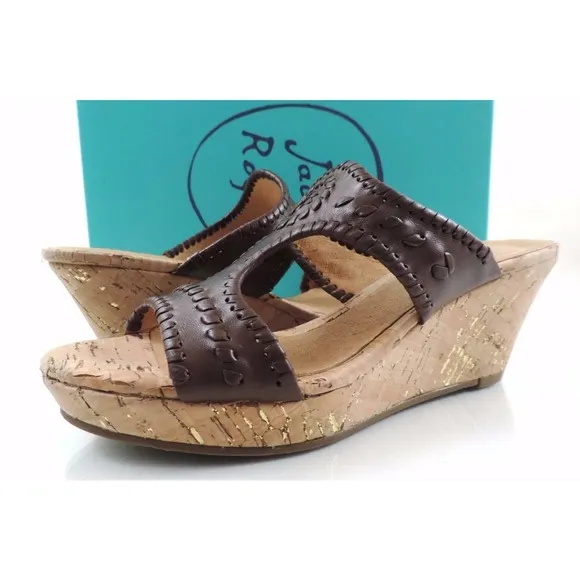 Women's Shoes Jack Rogers Emilia Slide Wedge Sandals Cork Chestnut Brown