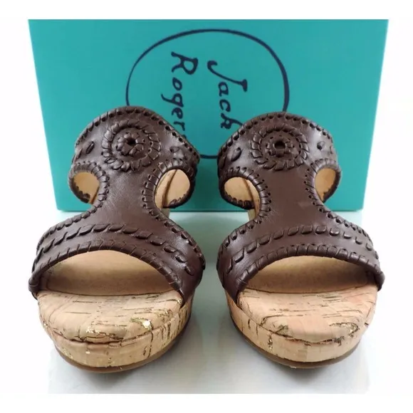 Women's Shoes Jack Rogers Emilia Slide Wedge Sandals Cork Chestnut Brown