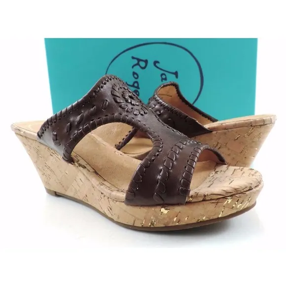 Women's Shoes Jack Rogers Emilia Slide Wedge Sandals Cork Chestnut Brown