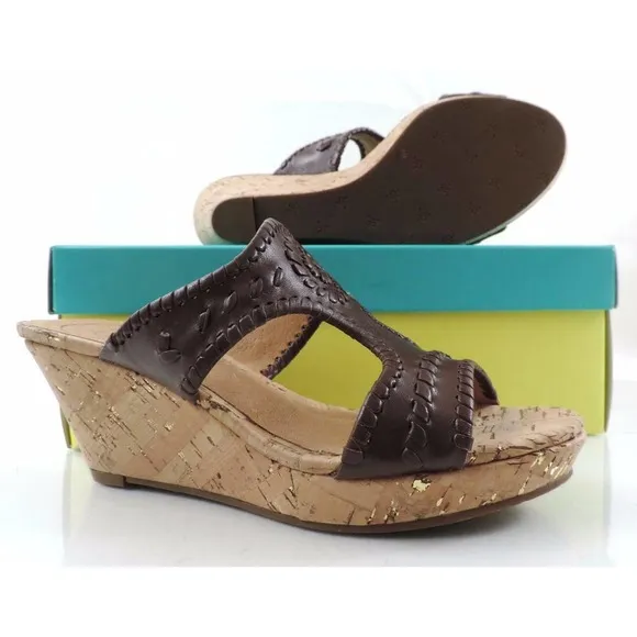 Women's Shoes Jack Rogers Emilia Slide Wedge Sandals Cork Chestnut Brown