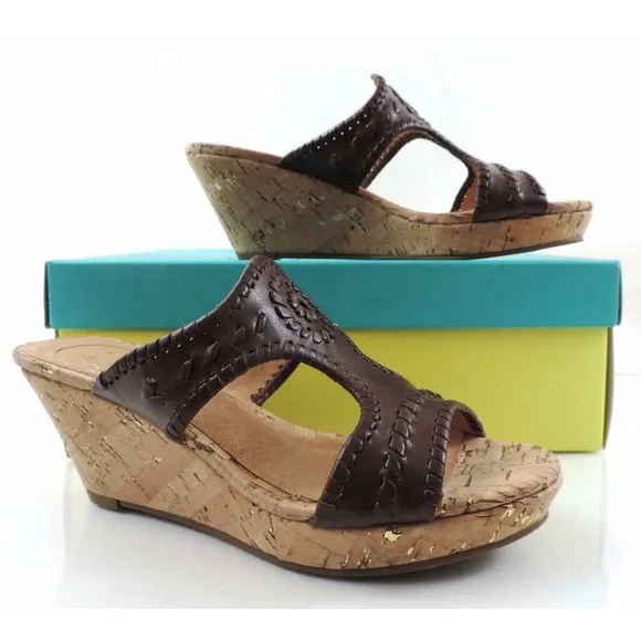 Women's Shoes Jack Rogers Emilia Slide Wedge Sandals Cork Chestnut Brown