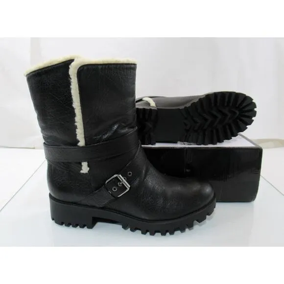 Women's Shoes Nine West Olwyn Motorcycle Ankle Boots Leather Black Size 10